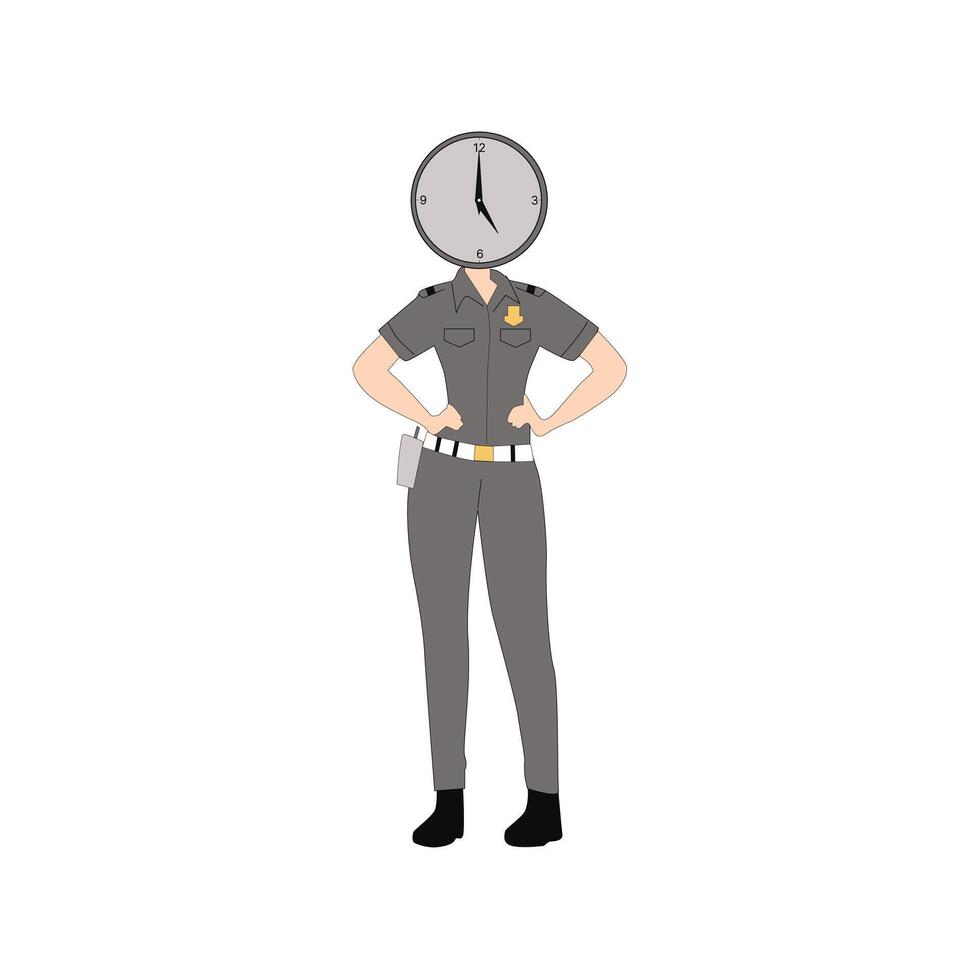 femmina polizia guardia in posa impostato cartone animato vettore illustrazione di giovane persone nel polizia uniforme Lavorando nel sicurezza pattuglia