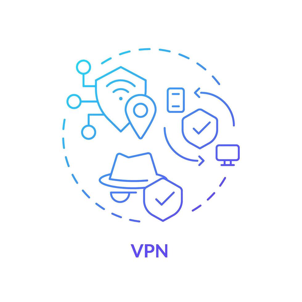 vpn connessione genere blu pendenza concetto icona. sicurezza informatica dati protezione. Rete vulnerabilità sicurezza monitoraggio. il giro forma linea illustrazione. astratto idea. grafico design. facile per uso vettore