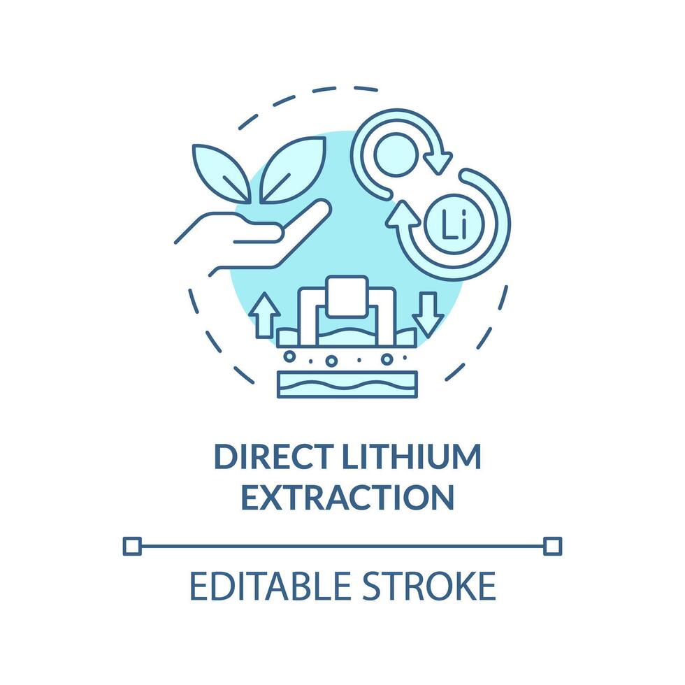 diretto litio estrazione morbido blu concetto icona. batterie produzione industria. raffinazione processi. il giro forma linea illustrazione. astratto idea. grafico design. facile per uso nel opuscolo, opuscolo vettore