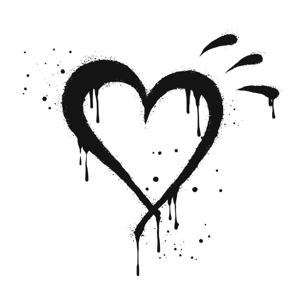 spray dipinto graffiti cuore cartello nel nero al di sopra di bianca. amore cuore gocciolare simbolo. isolato su bianca sfondo. vettore illustrazione