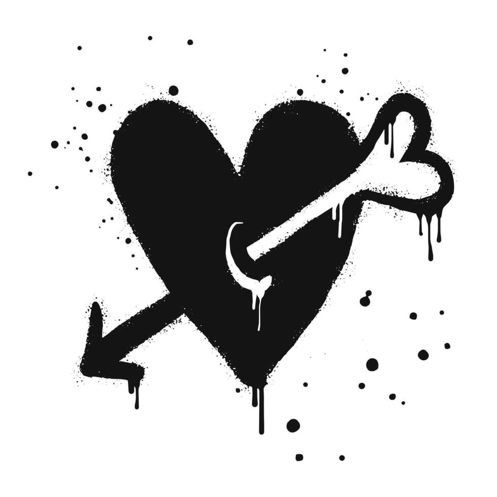 spray dipinto graffiti cuore cartello nel nero al di sopra di bianca. simbolo di cuore e freccia. isolato su bianca sfondo. vettore illustrazione