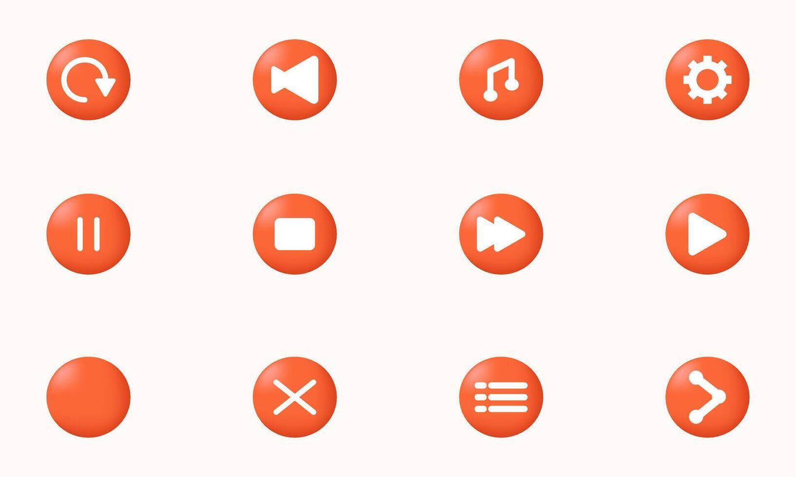 illustrazione 3d realistico arancia menù pulsante giocare media icona vettore design