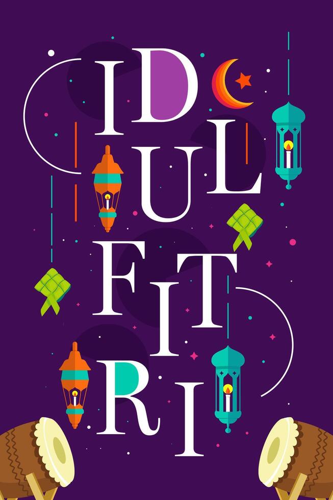 piatto design hari raya idul Fitri verticale bandiera illustrazione. traduzione eid al Fitr vettore