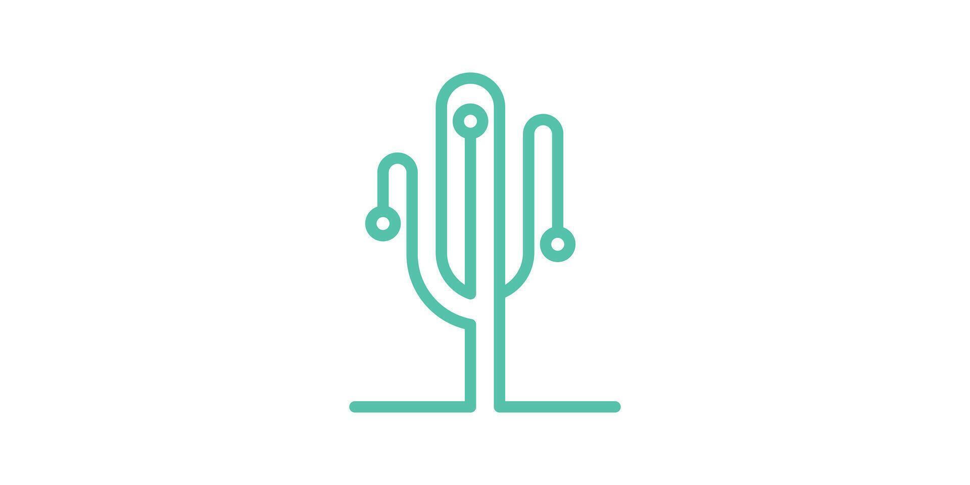 Tech cactus logo disegno, connessione, Internet, logo design modello, simbolo, creativo idea. vettore