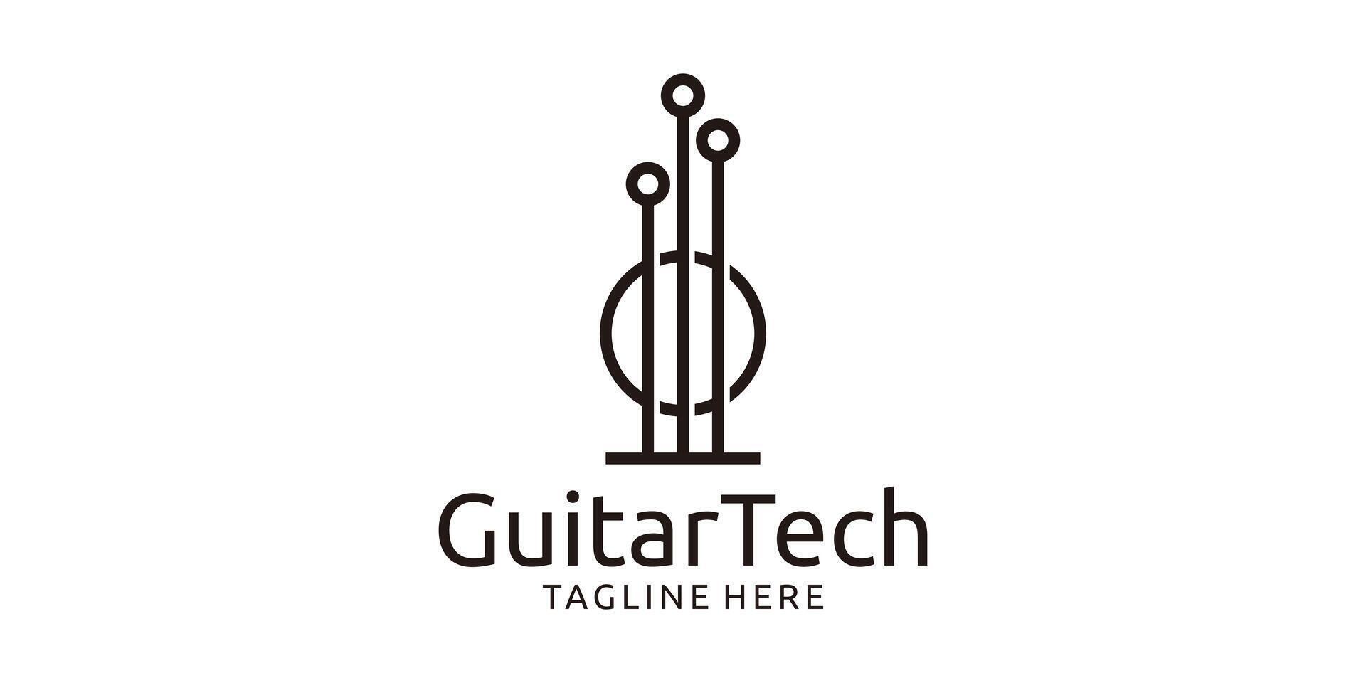 Tech chitarra design logo, logo design modello, creativo idea simbolo. vettore