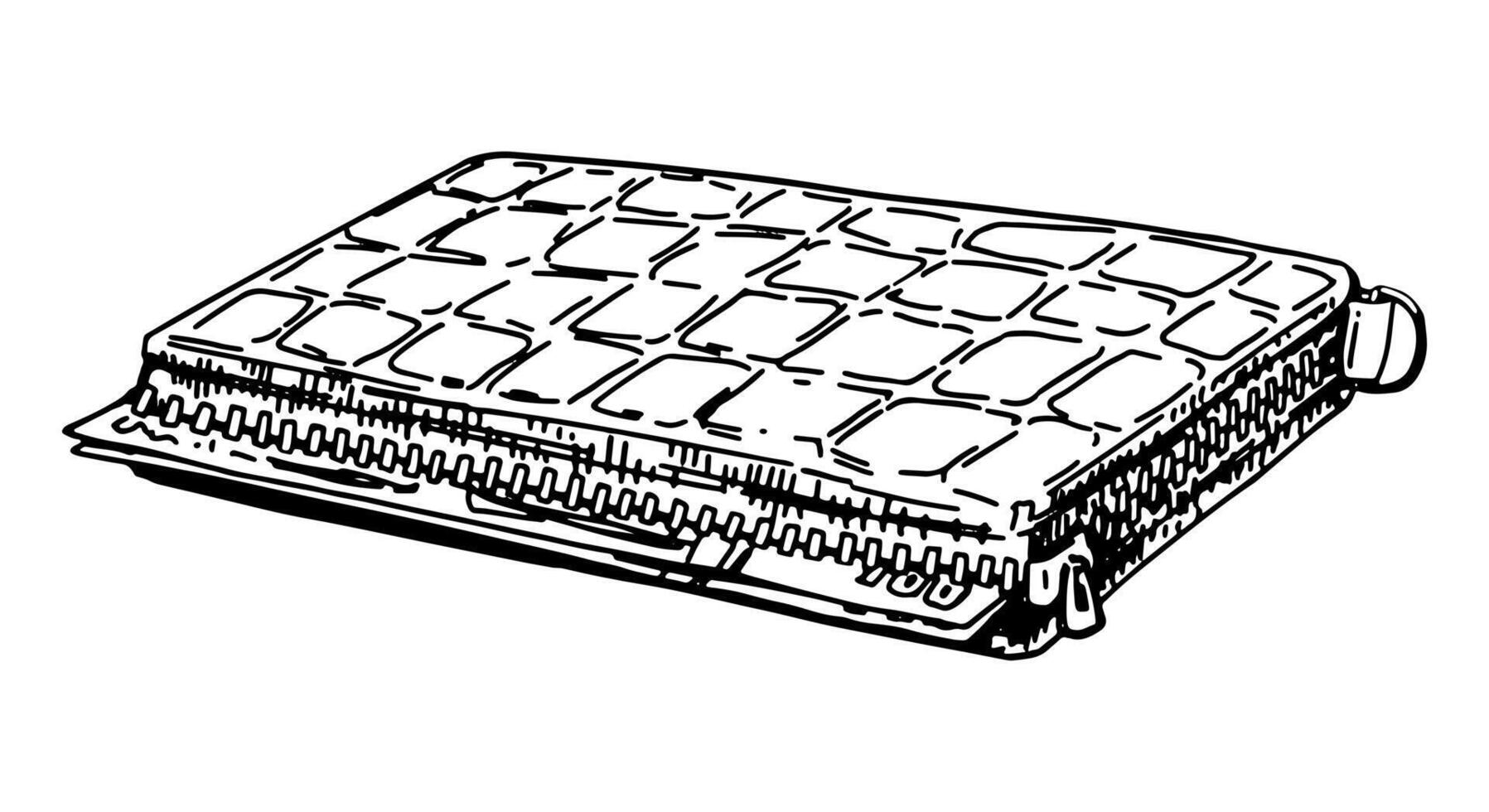 portafoglio schizzo. mano disegnato vettore illustrazione di borsa, titolare per i soldi, plastica carte, monete. schema clipart isolato su bianca sfondo.