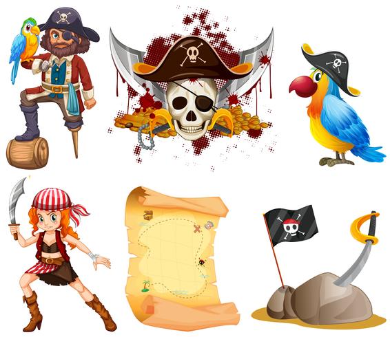 Pirata con pirati e altri simboli vettore