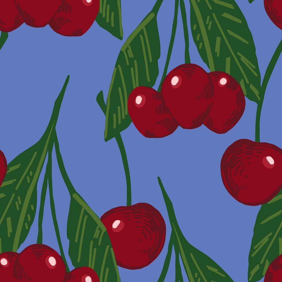 senza soluzione di continuità modello di ciliegia albero frutti di bosco. estate frutta ornamento. cartone animato piatto vettore illustrazione. fresco astratto design.