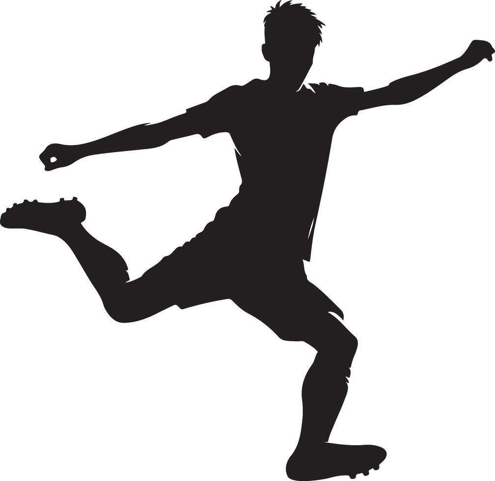 minimo giovane calcio giocatore calciando un' palla posa vettore silhouette, nero colore silhouette 10