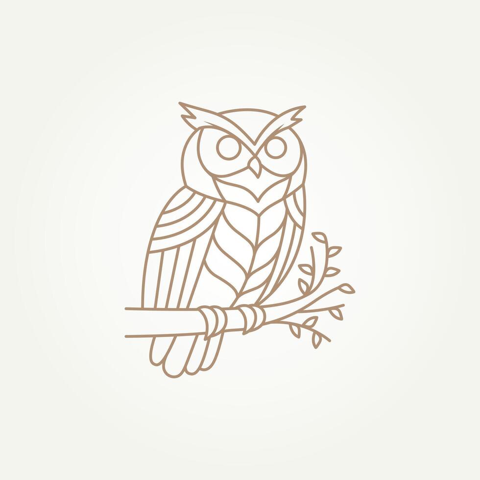 semplice moderno gufo uccello in piedi su un' albero ramo linea arte icona logo modello vettore illustrazione design