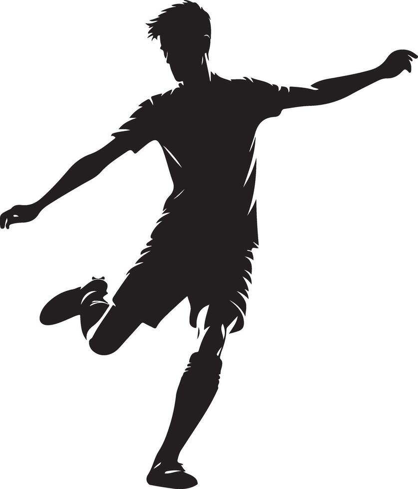 minimo giovane calcio giocatore calciando un' palla posa vettore silhouette, nero colore silhouette 16