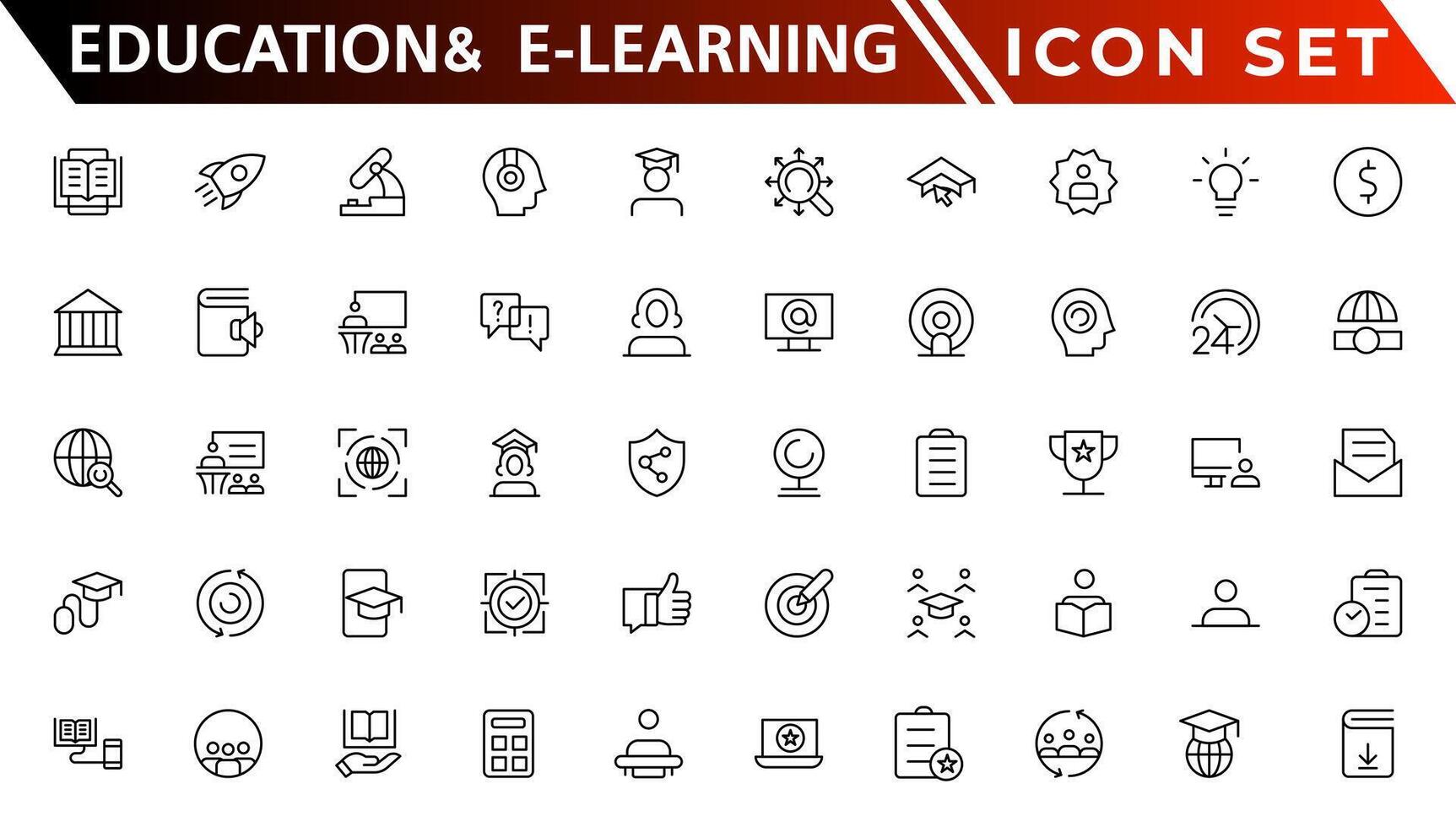 formazione scolastica e e-learning ragnatela icone nel linea stile. scuola, Università, manuale, apprendimento. vettore illustrazione