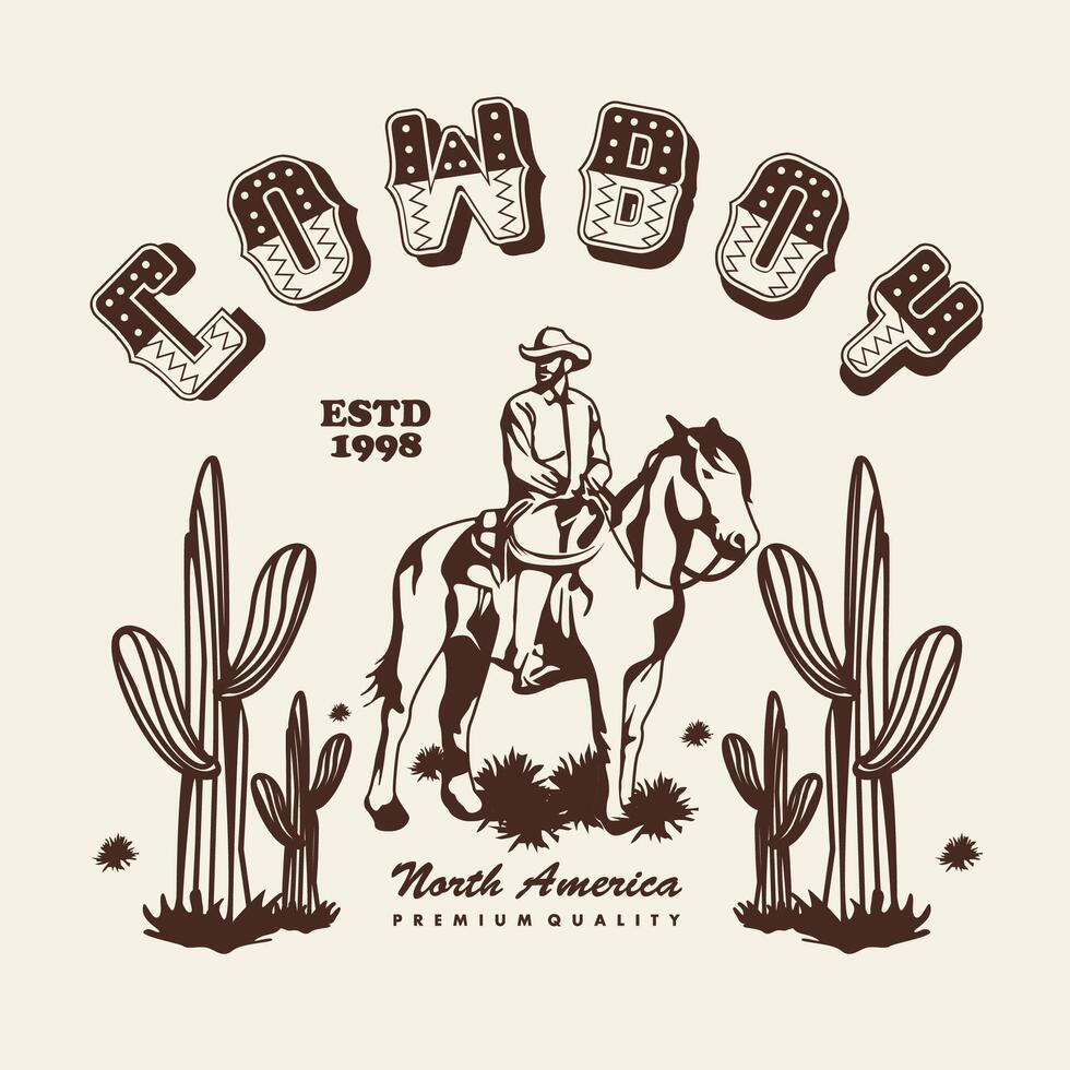 Vintage ▾ illustrazione di cowboy vettore t camicia design vettore grafico tipografico manifesto o magliette strada indossare e urbano stile