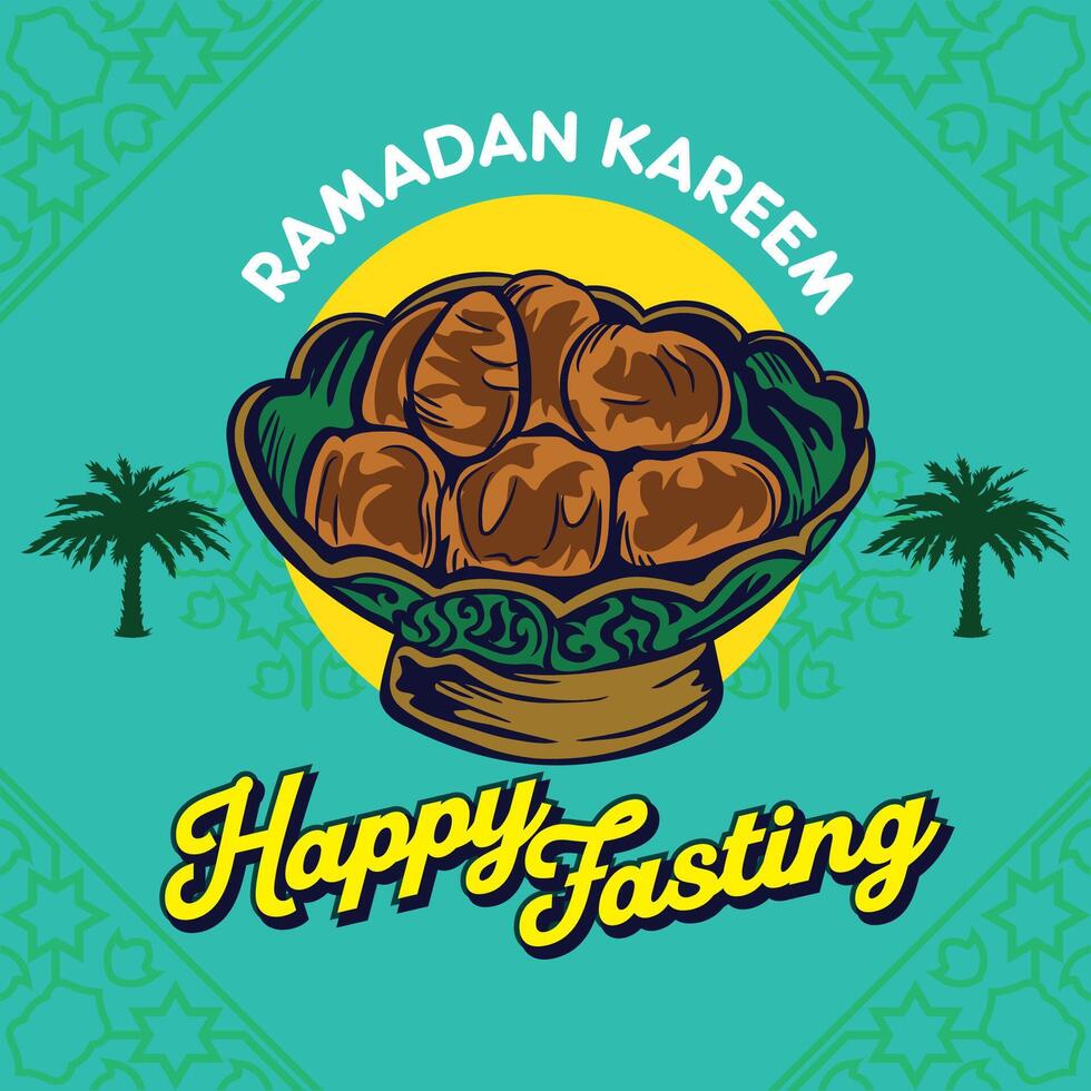 contento digiuno nel Ramadan con kurma vettore illustrazione, Perfetto per saluto carta design