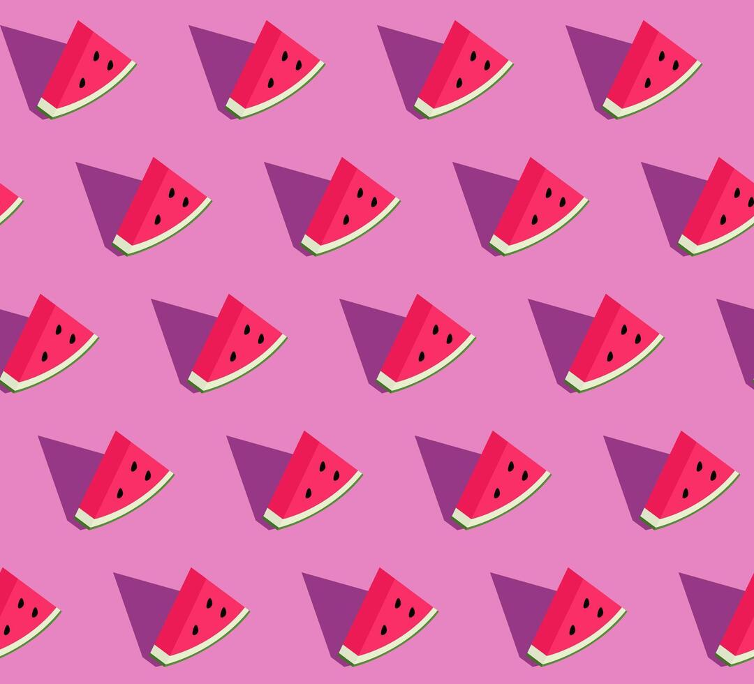 senza soluzione di continuità modello con 3d fetta di anguria su rosa sfondo. vettore struttura con volumetrica pezzi di frutta per sfondo. estate illustrazione