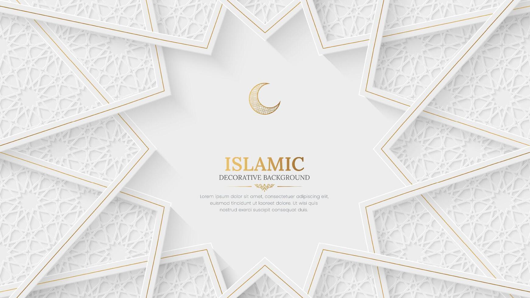 islamico decorativo bianca e d'oro lusso sfondo con islamico modello e decorativo ornamento telaio vettore