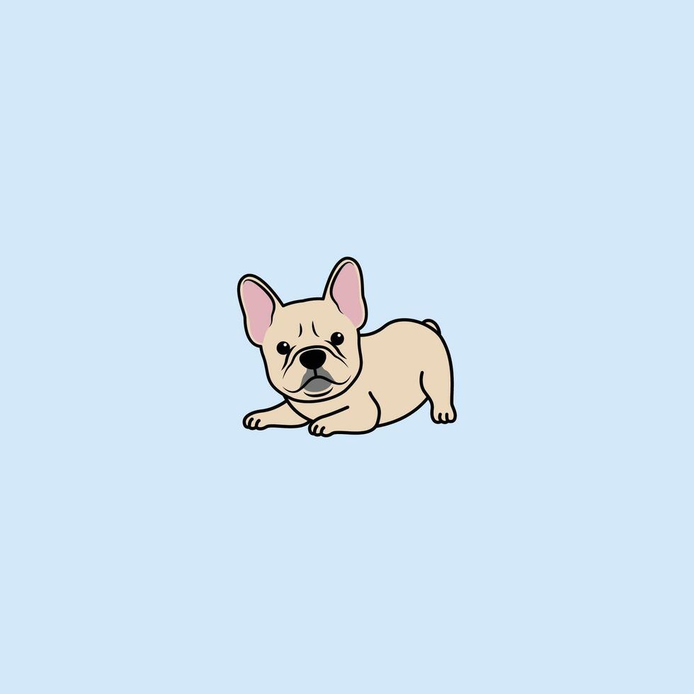 carino francese bulldog cucciolo crema colore dire bugie giù cartone animato, vettore illustrazione