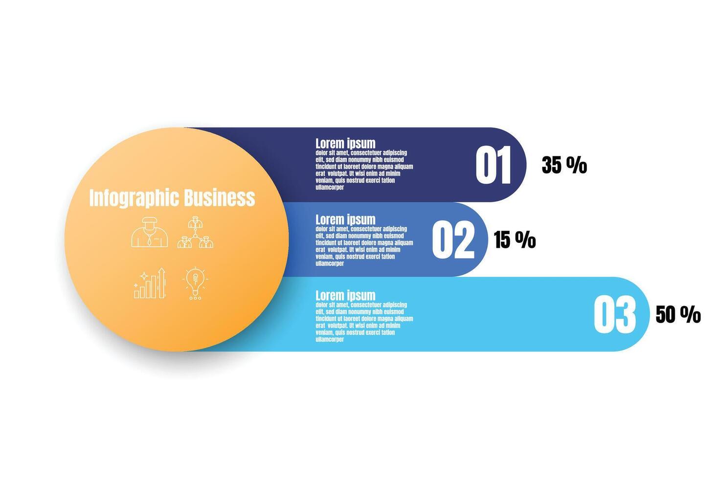 Infografica modello per attività commerciale informazione presentazione. vettore piazza e icona elementi. moderno flusso di lavoro diagrammi. rapporto Piano 3 temi