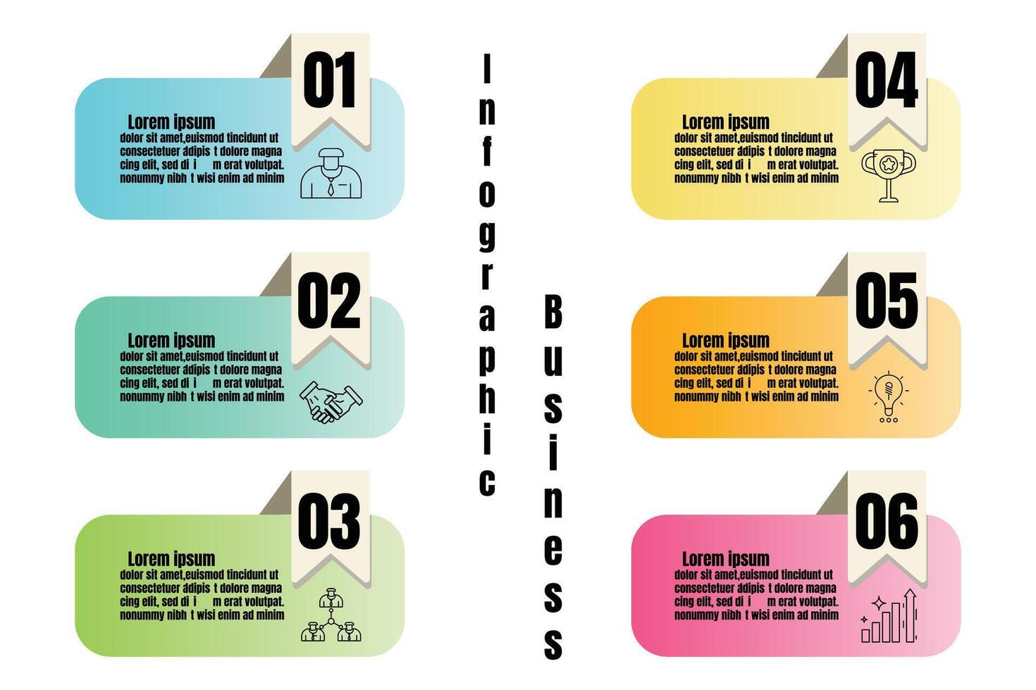 Infografica modello per attività commerciale informazione presentazione. vettore geometria e icona elementi. moderno flusso di lavoro diagrammi. rapporto Piano 6 temi