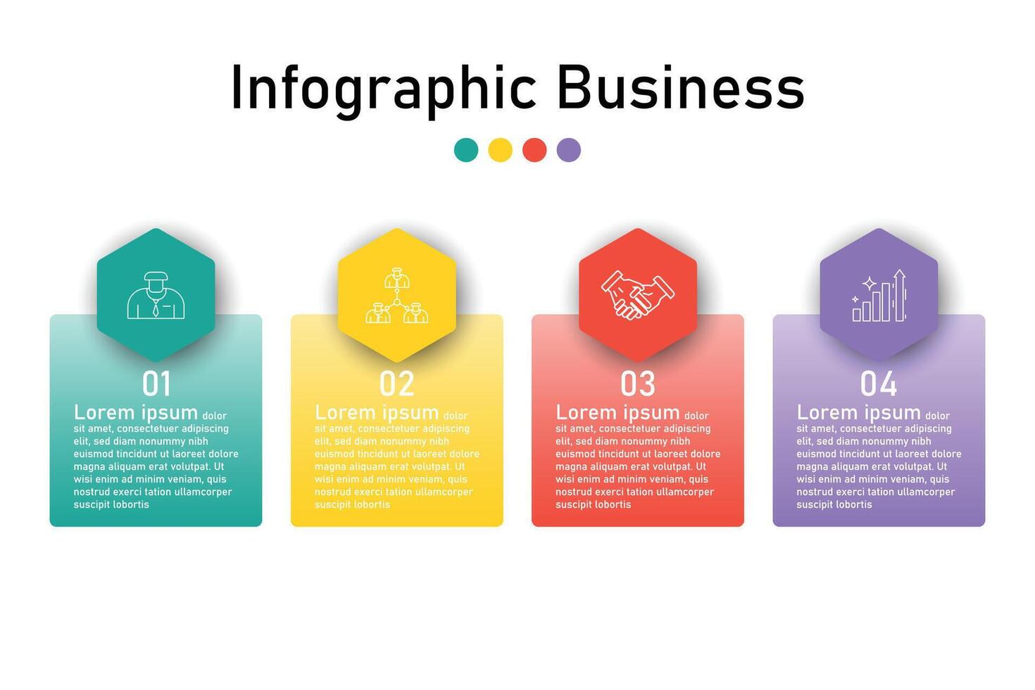 Infografica modello per attività commerciale informazione presentazione. vettore geometria e icona elementi. moderno flusso di lavoro diagrammi. rapporto Piano 4 temi