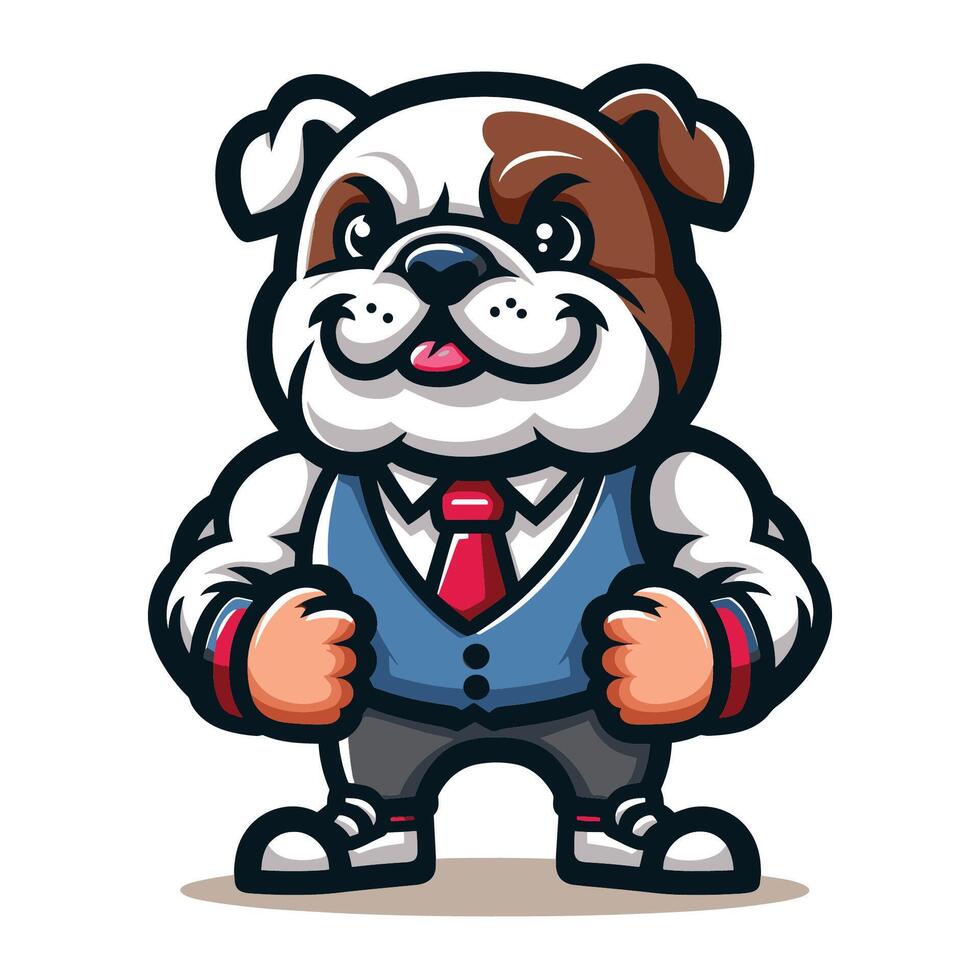 ai generato carino cartone animato bulldog cucciolo nel scuola uniforme portafortuna personaggio design vettore, logo modello isolato su bianca sfondo vettore
