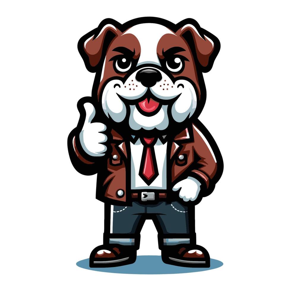 ai generato carino cartone animato bulldog cucciolo nel ufficio lavoro vestire, uomo d'affari lavoratore portafortuna personaggio design vettore, logo modello isolato su bianca sfondo vettore