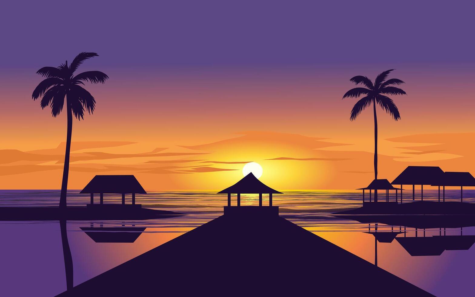 sorprendente tramonto nel bellissimo spiaggia con palma alberi e ricorso vettore