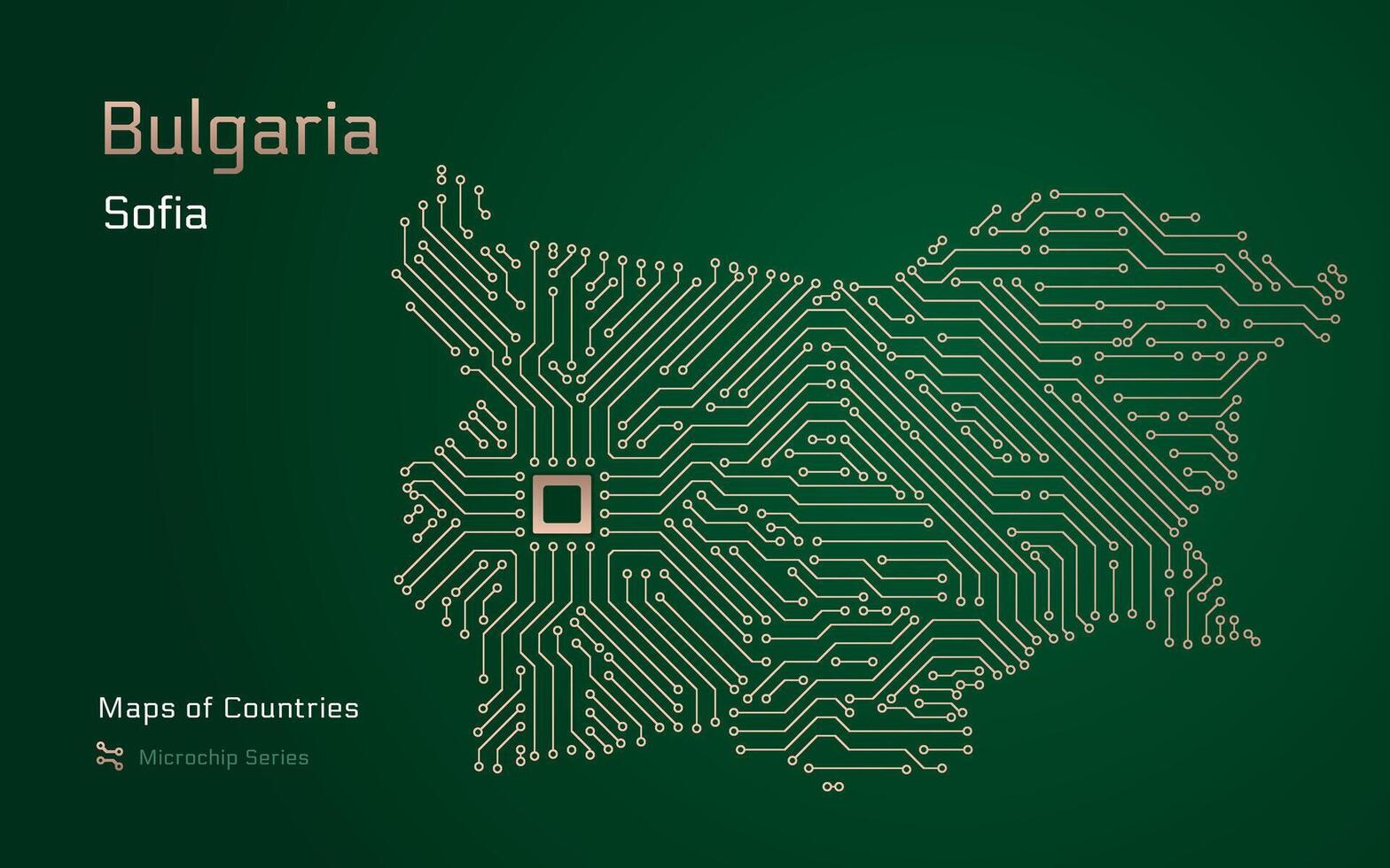Bulgaria carta geografica con un' capitale di Sofia mostrato nel un' microchip modello con processore. e-governo. mondo paesi vettore mappe. microchip serie