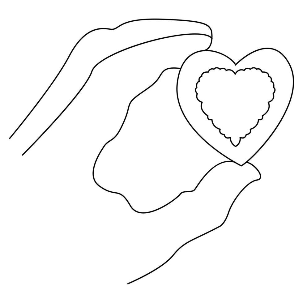 continuo uno linea disegno di amore forma nel mano vettore arte illustrazione