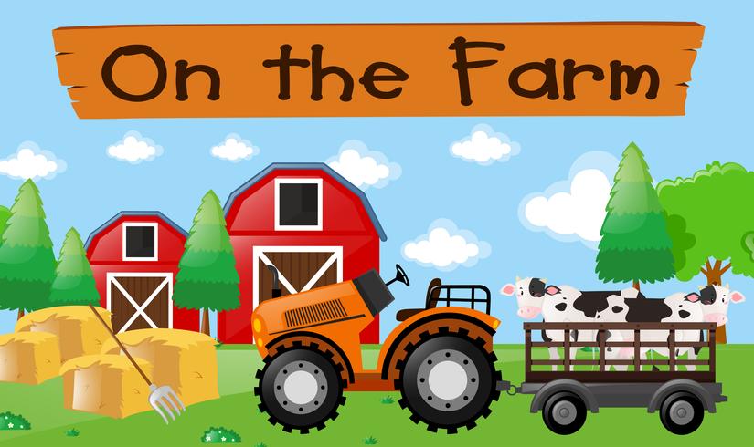 Tema di fattoria con le mucche sul trattore vettore