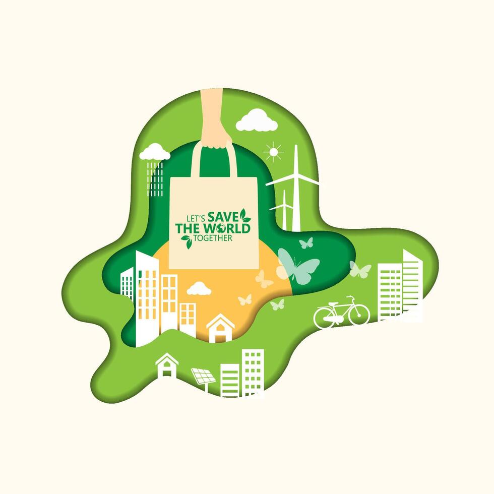 ecology.green cities aiuta il mondo con idee ecologiche concept.vector illustrazione vettore