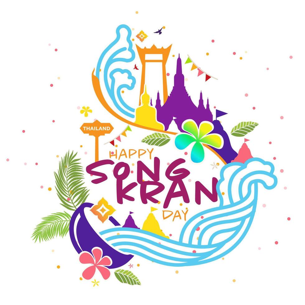 concetto di Tailandia acqua Festival divertimento, Songkran giorno logo design modello vettore