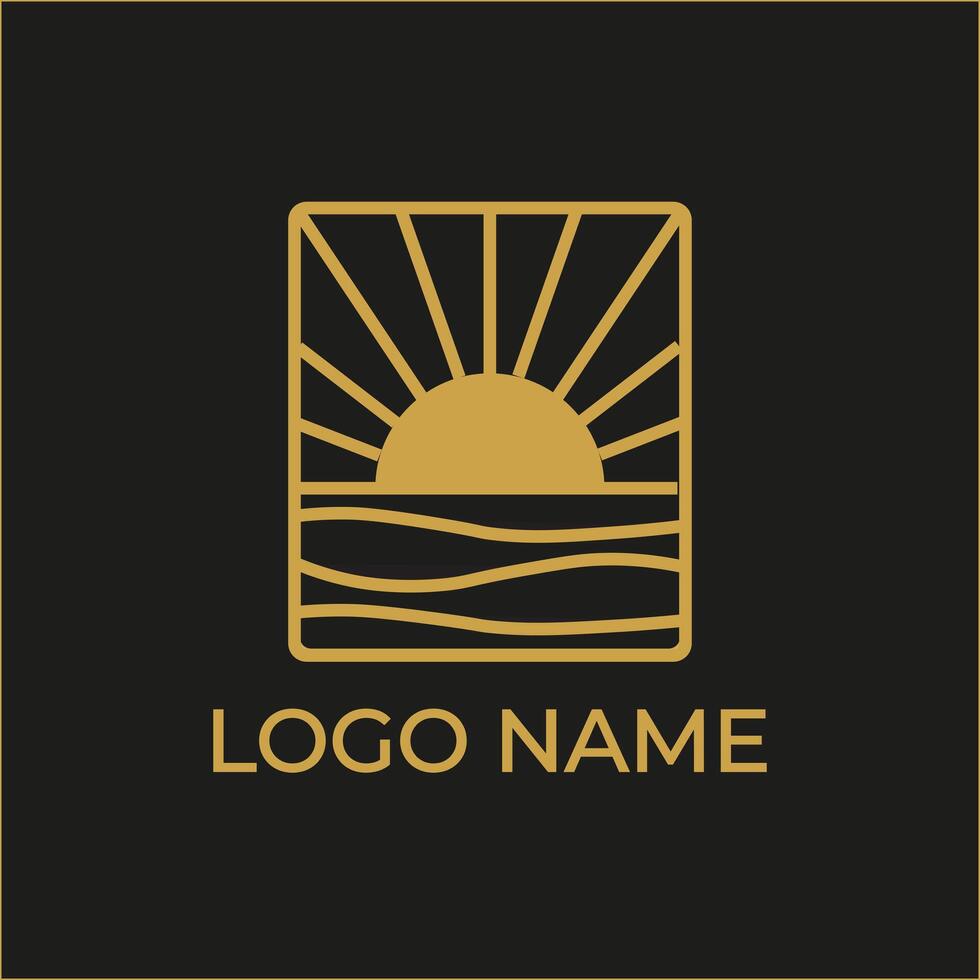 Alba, tramonto, linea Vintage ▾ logo design vettore