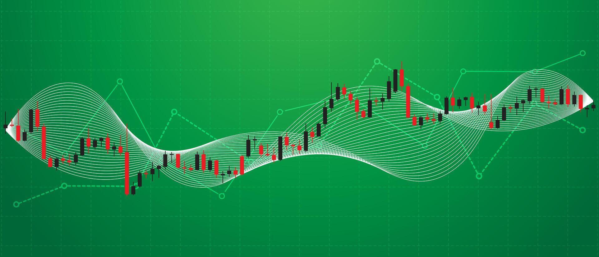 candeliere nel nero e rosso bandiera con linea indicatori con bianca linea onda nel verde sfondo vettore