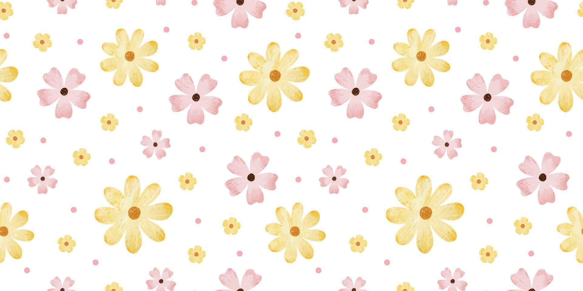 rosa, giallo fiori selvatici e punti. acquerello mano disegnato senza soluzione di continuità modello di semplice fiori. carino Stampa per tessuto, scrapbooking, involucro carta, design di carta vettore