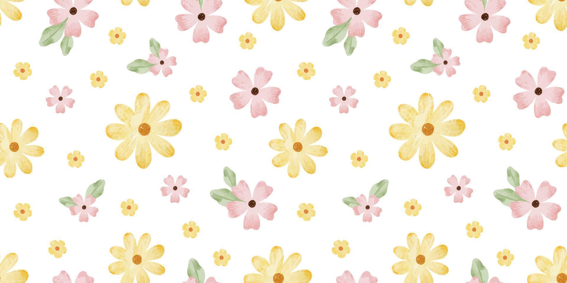 rosa, giallo fiori selvatici e le foglie. acquerello mano disegnato senza soluzione di continuità modello di semplice fiori. carino Stampa per tessuto, scrapbooking, involucro carta, design di carta vettore