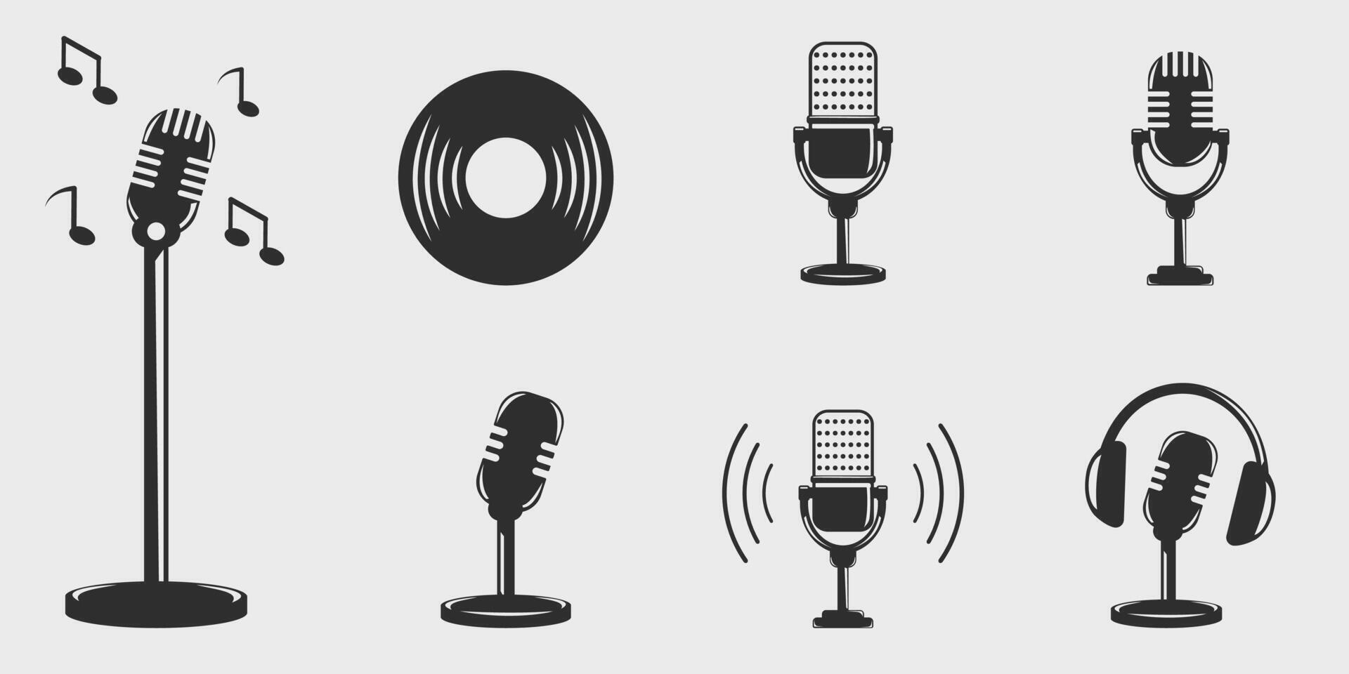 impostato di icona microfono logo Vintage ▾ vettore illustrazione modello icona grafico design