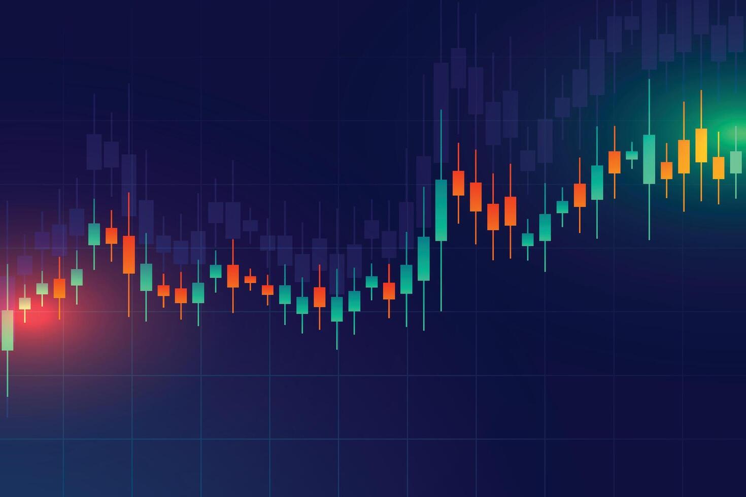 finanziario attività commerciale statistica con bar grafico e candeliere grafico mostrare azione mercato prezzo su buio sfondo vettore