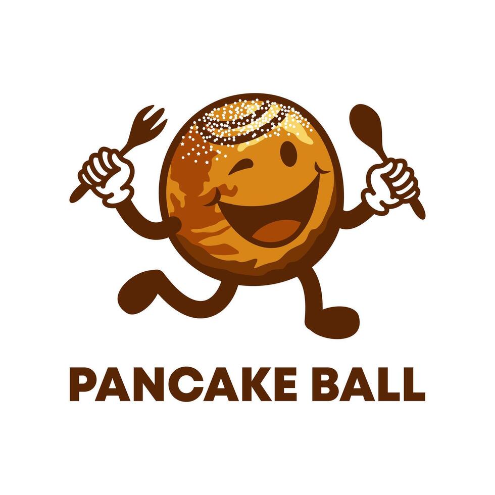 pancake palla cartone animato portafortuna con cucchiaio e forchetta , design elemento per logo, manifesto, carta, striscione, emblema, t camicia. vettore illustrazione