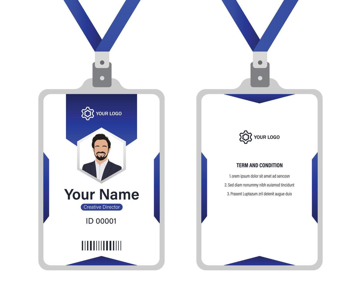 modello di carta d'identità aziendale professionale, design di carta d'identità blu pulito con mockup realistico vettore