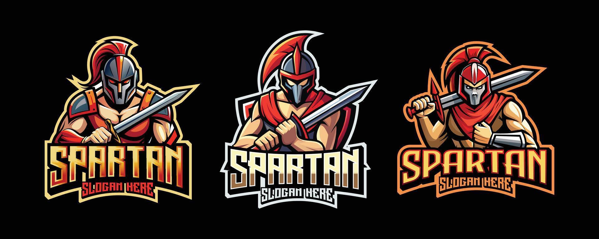 spartano esport gioco logo. impostato di spartano guerriero portafortuna design vettore