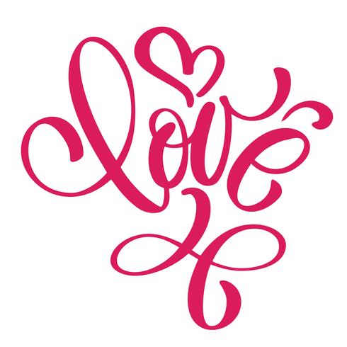 iscrizione scritta a mano AMORE e cuore Happy Valentines day card, citazione romantica per biglietti di auguri di design, tatuaggio, inviti per le vacanze vettore