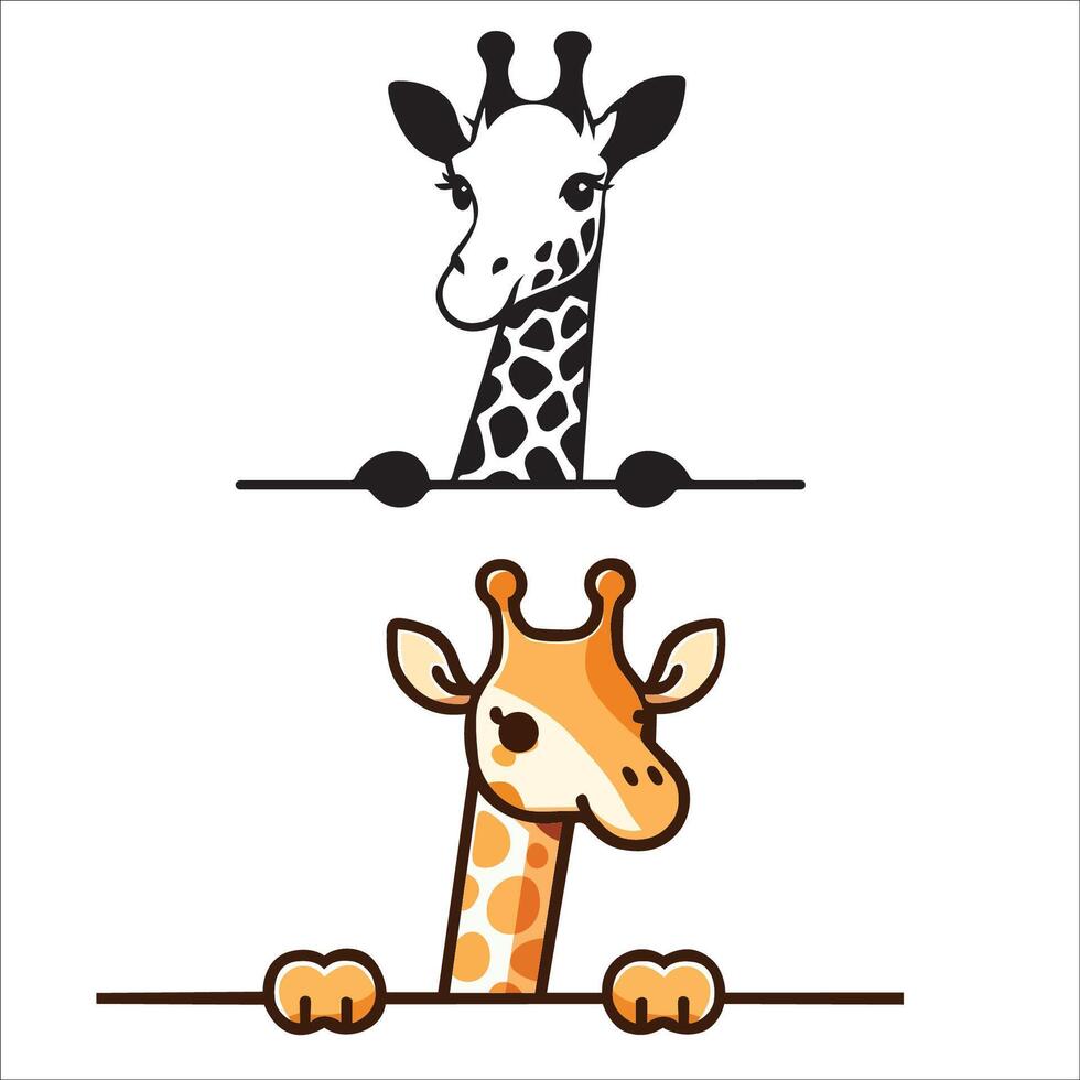 ai generato sbirciando giraffa viso illustrazione impostato vettore