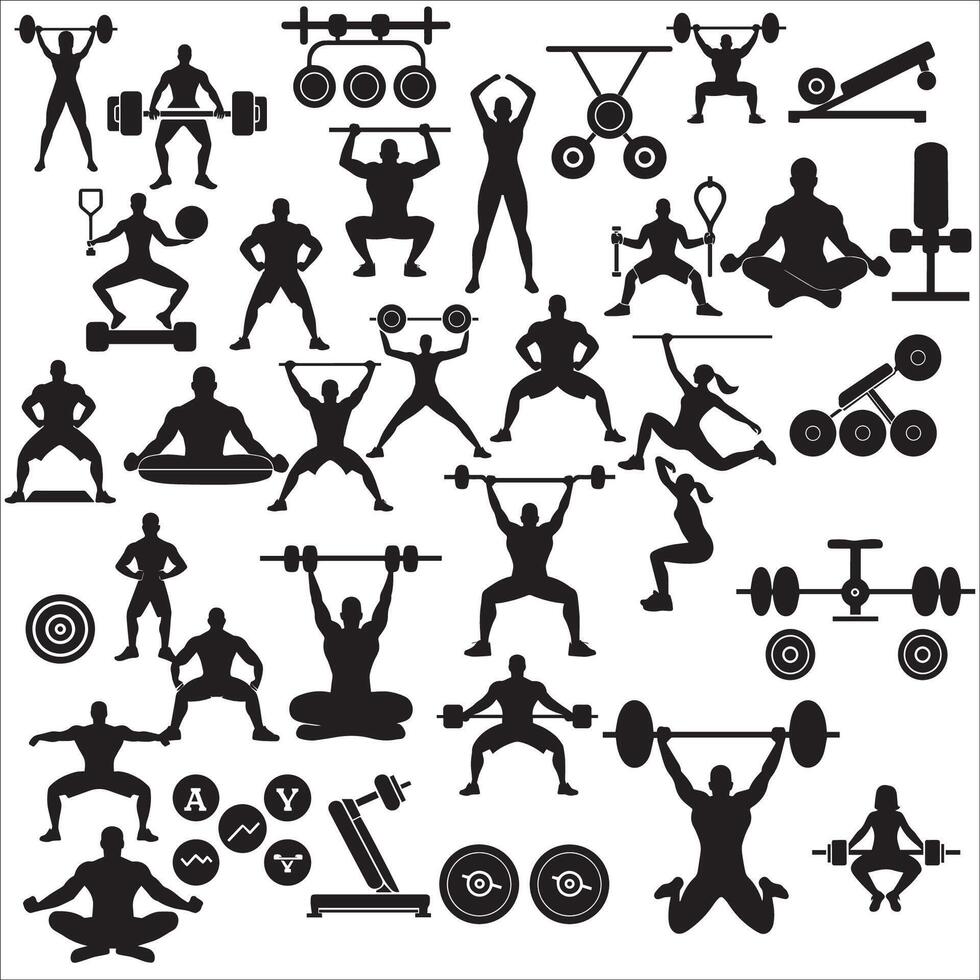 ai generato umano fitness esercizio silhouette vettore illustrazione