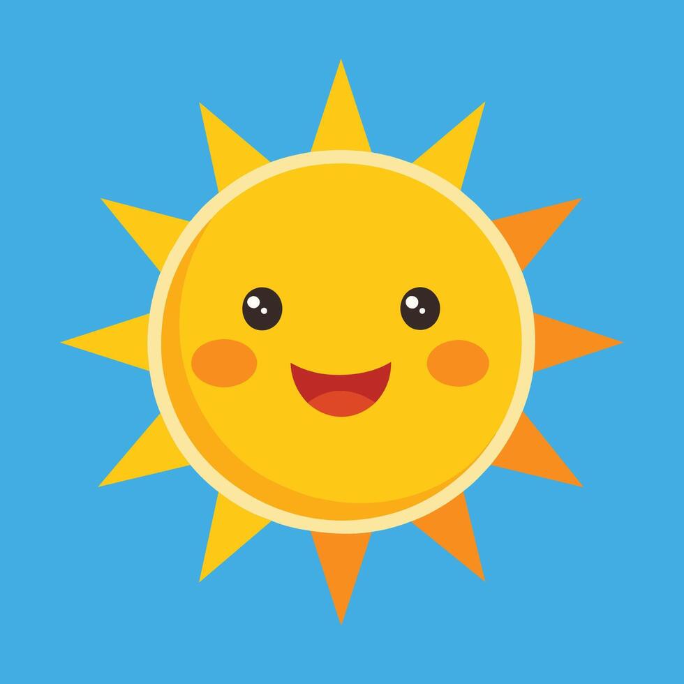 carino cartone animato sorridente sole. divertente sole vettore su un isolato sfondo