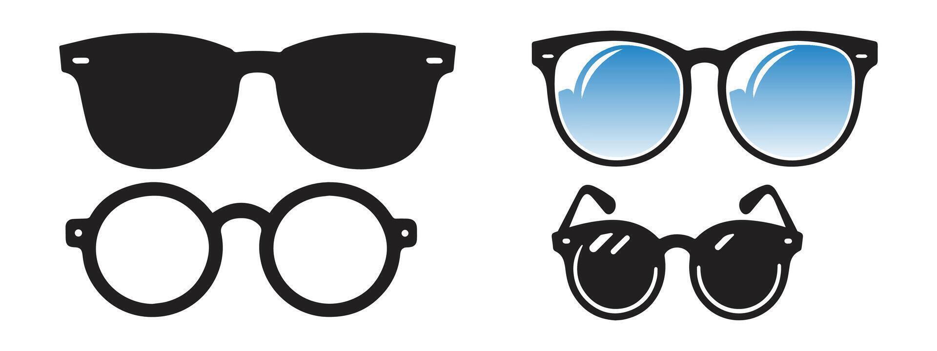 nero occhiali da sole impostare. occhiali da sole icona vettore illustrazione. nero occhiali da sole, Uomini bicchieri silhouette