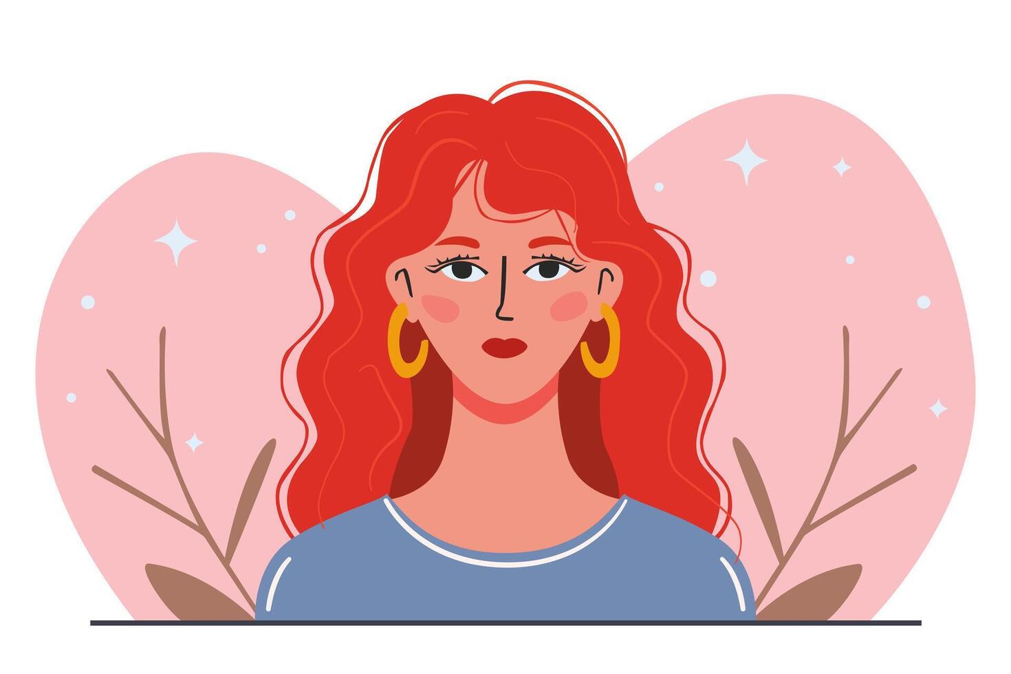 ritratto di un' dai capelli rossi donna. avatar per sociale Rete. vettore piatto illustrazione, bellissimo donna.