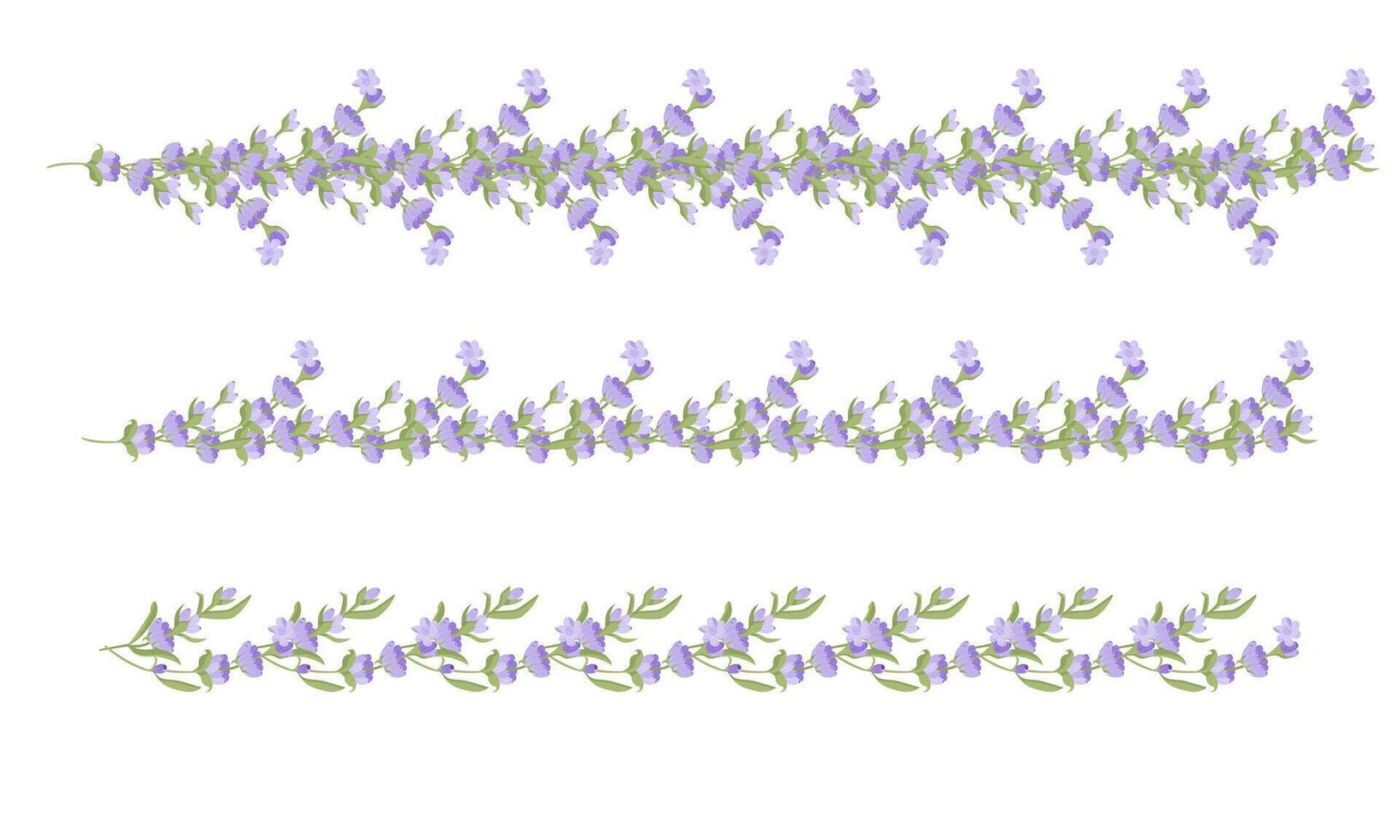 impostato di decorativo frontiere di lavanda fiori per il tuo design. vettore illustrazione isolato su bianca sfondo.