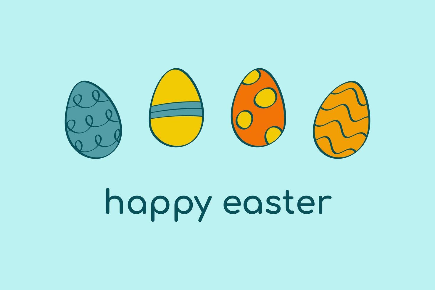 colorato uova con testo contento Pasqua. uova con modelli su un' blu sfondo. a mano libera disegno. cartolina per Pasqua. vettore illustrazione.