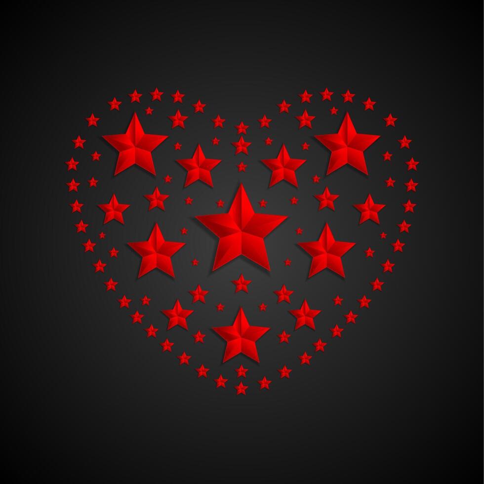 cuore simbolo fatto di rosso stelle su nero sfondo vettore